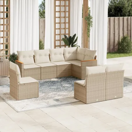 Salon de jardin avec coussins 8 pcs beige résine tressée
