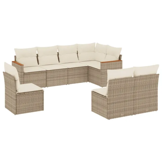 Salon de jardin avec coussins 8 pcs beige résine tressée
