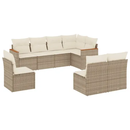 Salon de jardin avec coussins 8 pcs beige résine tressée