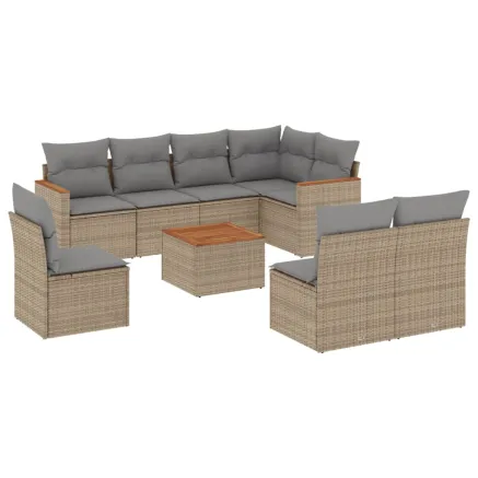 Salon de jardin avec coussins 9pcs mélange beige résine tressée 2