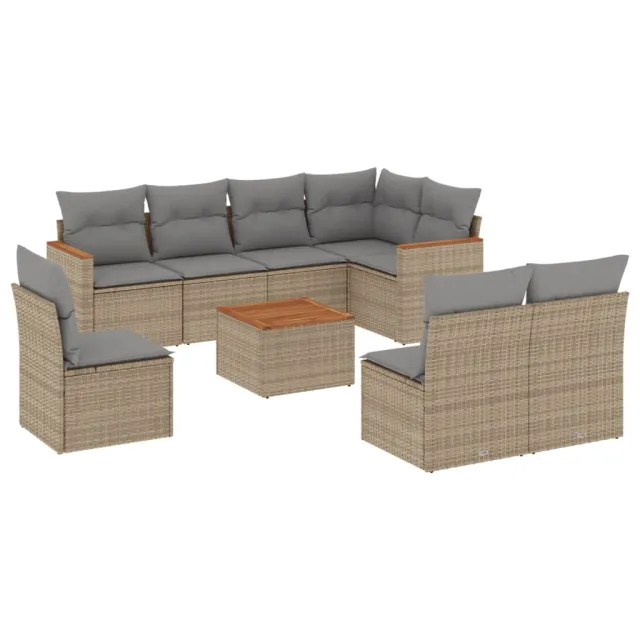 Salon de jardin avec coussins 9pcs mélange beige résine tressée
