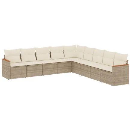 Salon de jardin avec coussins 9 pcs beige résine tressée 2