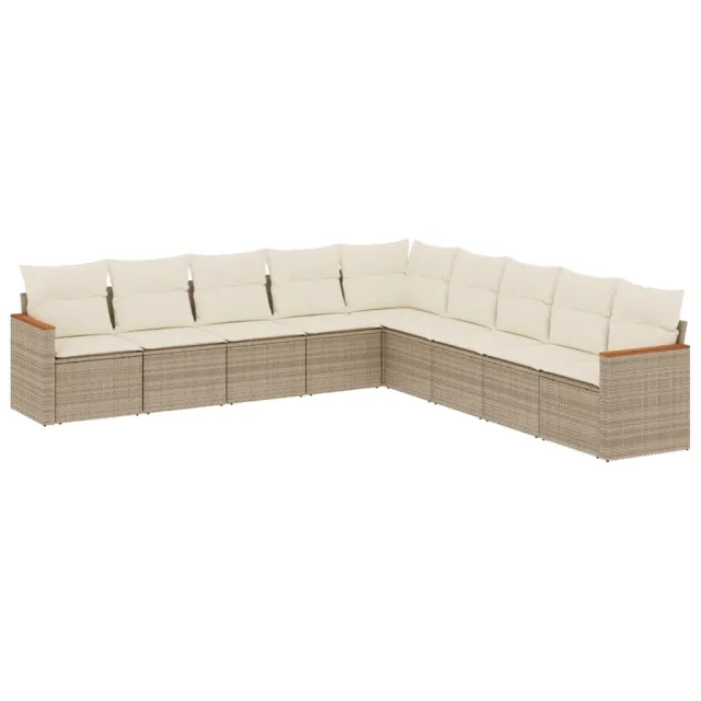 Salon de jardin avec coussins 9 pcs beige résine tressée