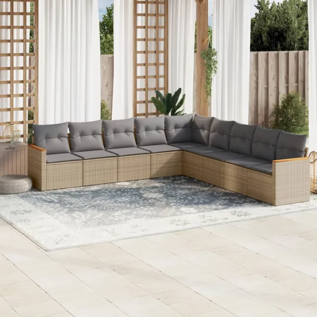 Salon de jardin avec coussins 9pcs mélange beige résine tressée