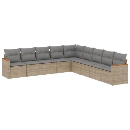 Salon de jardin avec coussins 9pcs mélange beige résine tressée 2