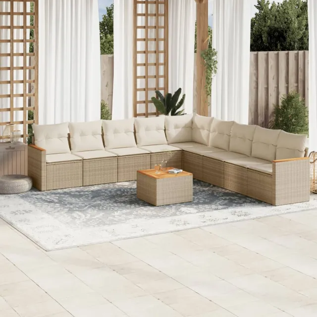Salon de jardin avec coussins 10 pcs beige résine tressée