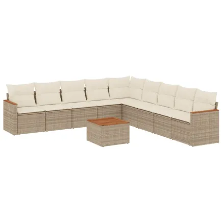 Salon de jardin avec coussins 10 pcs beige résine tressée 2