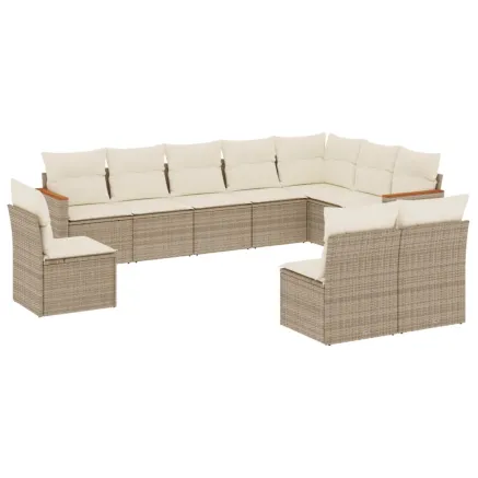 Salon de jardin avec coussins 10 pcs beige résine tressée 2