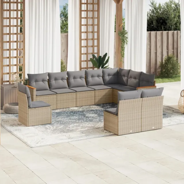 Salon de jardin et coussins 10 pcs mélange beige résine tressée