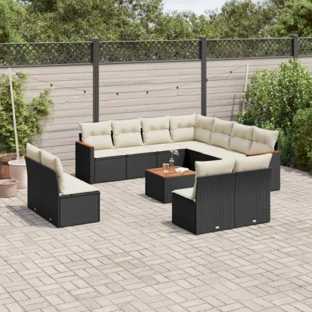Salon de jardin 12 pcs avec coussins noir résine tressée