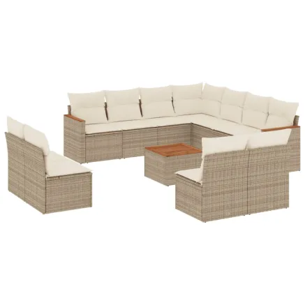 Salon de jardin avec coussins 12 pcs beige résine tressée 2