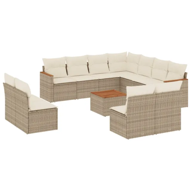 Salon de jardin avec coussins 12 pcs beige résine tressée