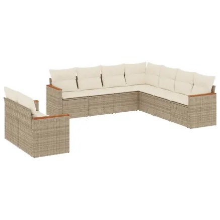 Salon de jardin avec coussins 9 pcs beige résine tressée 2
