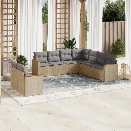 Salon de jardin avec coussins 9pcs mélange beige résine tressée