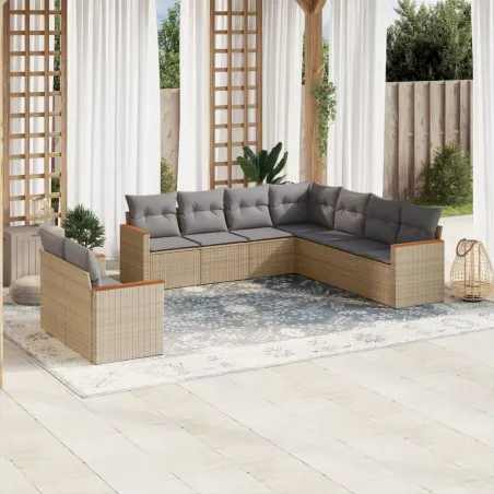 Salon de jardin avec coussins 9pcs mélange beige résine tressée