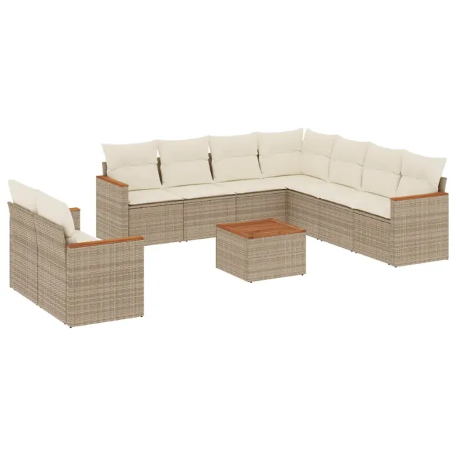 Salon de jardin avec coussins 10 pcs beige résine tressée