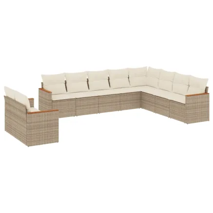 Salon de jardin avec coussins 10 pcs beige résine tressée 2