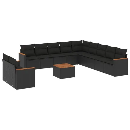 Salon de jardin 12 pcs avec coussins noir résine tressée