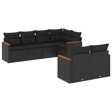 Salon de jardin 7 pcs avec coussins noir résine tressée 2