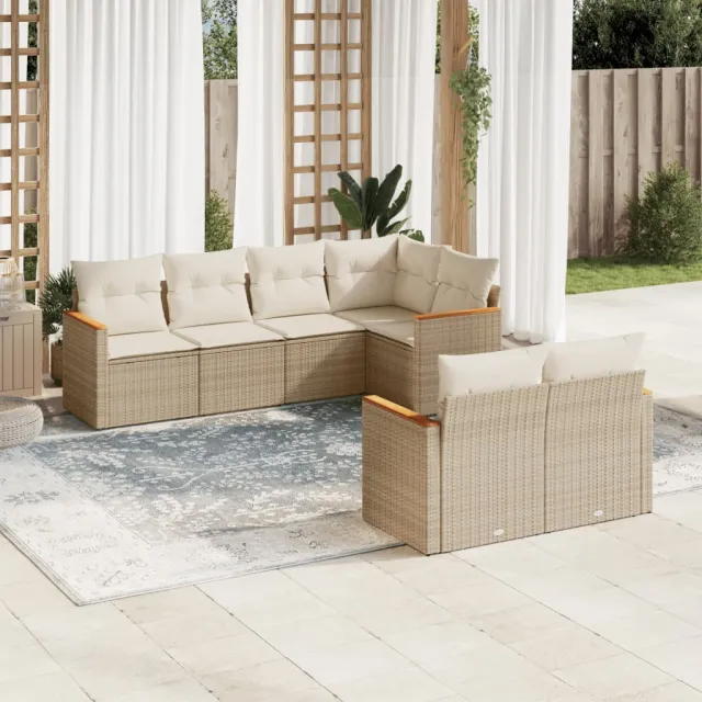 Salon de jardin avec coussins 7 pcs beige résine tressée