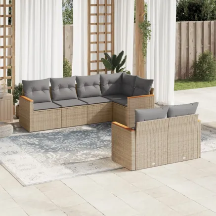 Salon de jardin avec coussins 7pcs mélange beige résine tressée