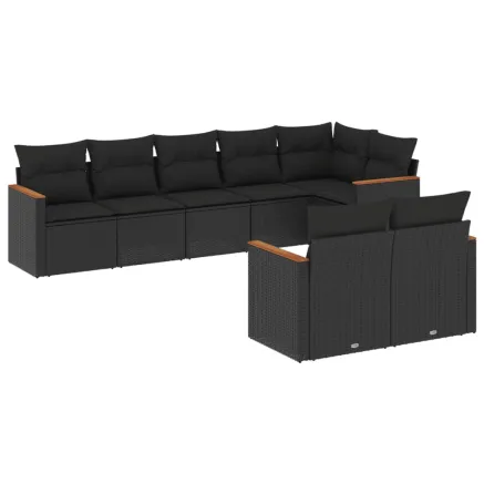 Salon de jardin 8 pcs avec coussins noir résine tressée 2