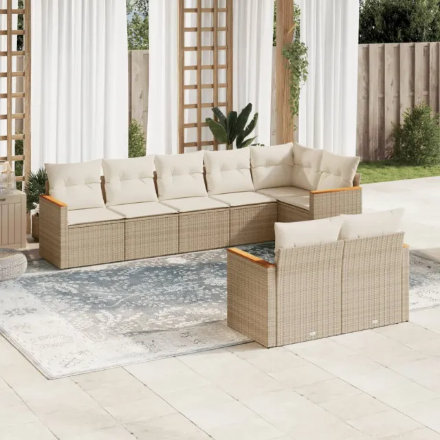 Salon de jardin avec coussins 8 pcs beige résine tressée