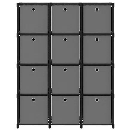 Étagère à 12 cubes avec boîtes Noir 103x30x141 cm Tissu 2