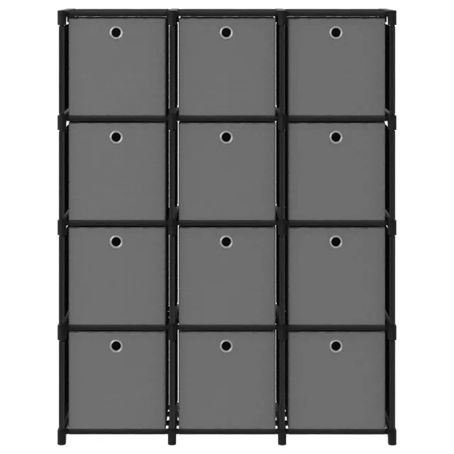 Étagère à 12 cubes avec boîtes Noir 103x30x141 cm Tissu