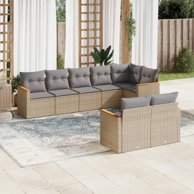 Salon de jardin avec coussins 8pcs mélange beige résine tressée