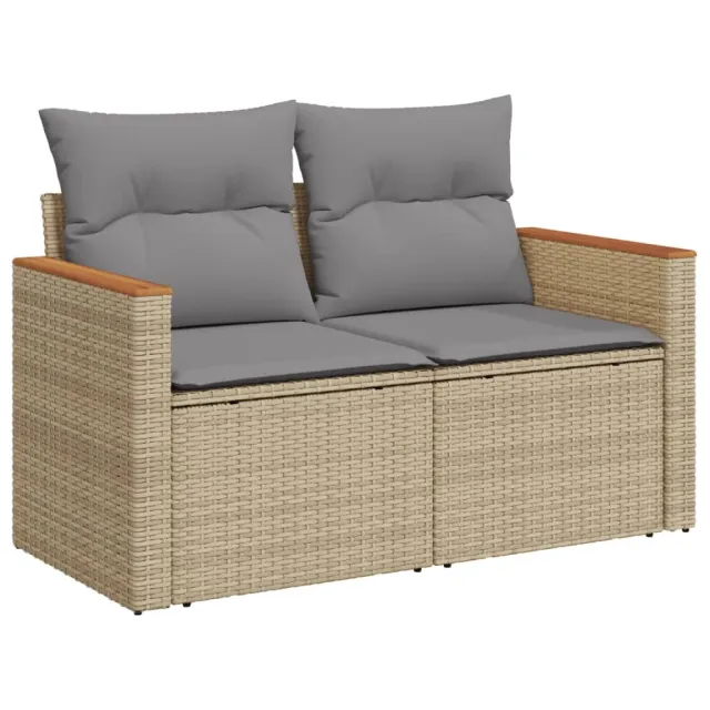 Salon de jardin avec coussins 8pcs mélange beige résine tressée