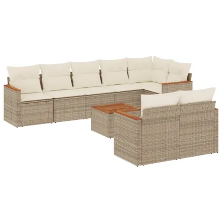 Salon de jardin avec coussins 9 pcs beige résine tressée 2