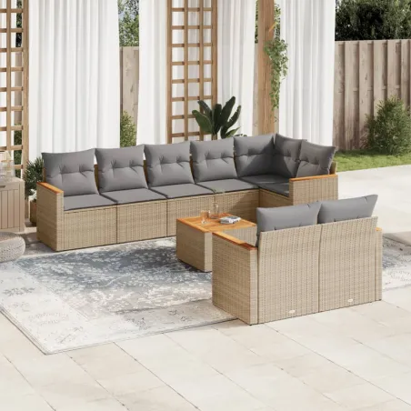 Salon de jardin avec coussins 9pcs mélange beige résine tressée