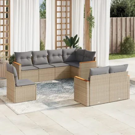 Salon de jardin avec coussins 8pcs mélange beige résine tressée