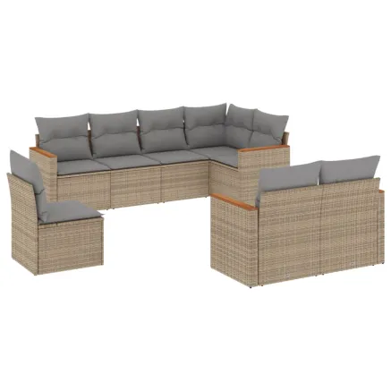 Salon de jardin avec coussins 8pcs mélange beige résine tressée 2