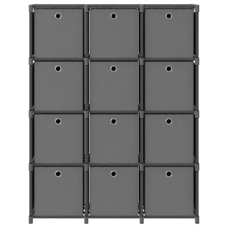 Étagère à 12 cubes avec boîtes Gris 103x30x141 cm Tissu
