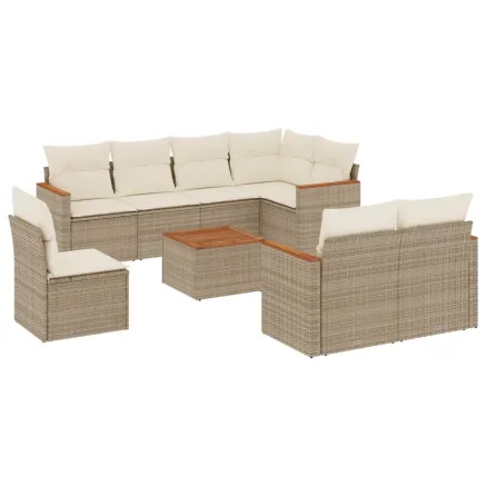 Salon de jardin avec coussins 9 pcs beige résine tressée 2