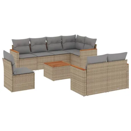 Salon de jardin avec coussins 9pcs mélange beige résine tressée 2