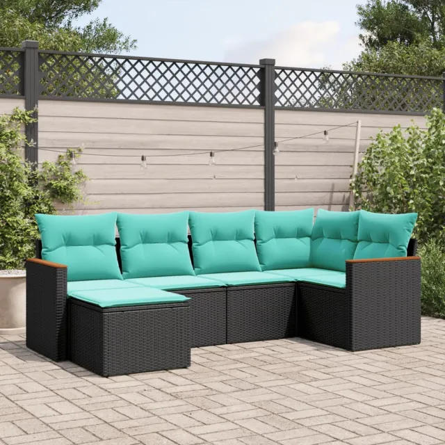 Salon de jardin 6 pcs avec coussins noir résine tressée