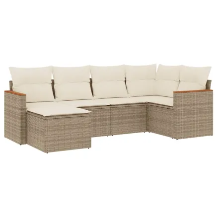 Salon de jardin avec coussins 6 pcs beige résine tressée 2