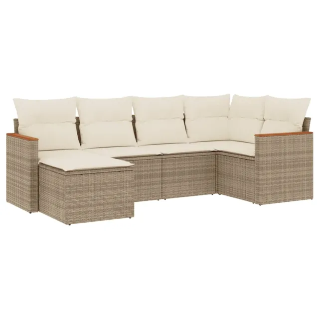Salon de jardin avec coussins 6 pcs beige résine tressée