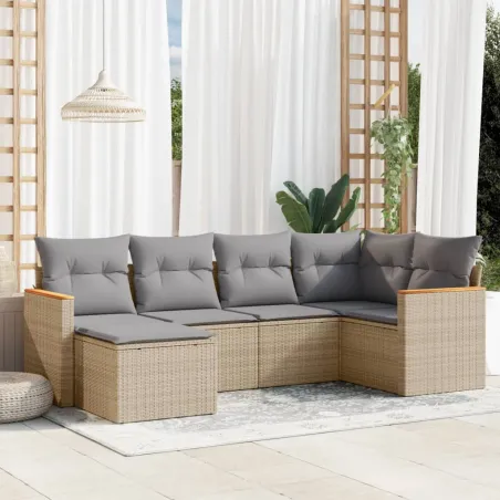 Salon de jardin avec coussins 6pcs mélange beige résine tressée