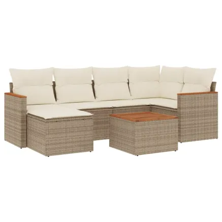 Salon de jardin avec coussins 7 pcs beige résine tressée 2