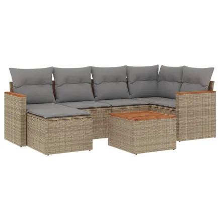 Salon de jardin avec coussins 7pcs mélange beige résine tressée 2
