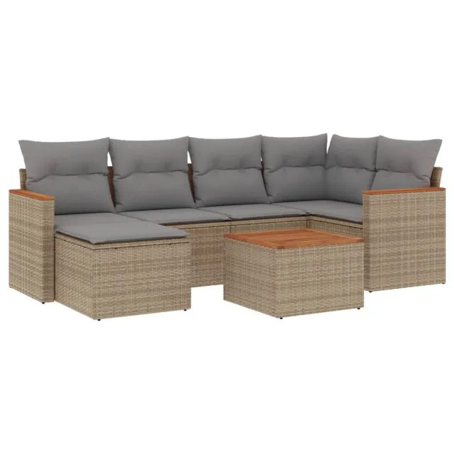 Salon de jardin avec coussins 7pcs mélange beige résine tressée