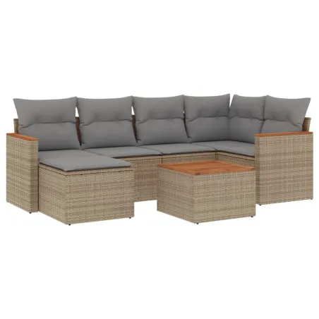 Salon de jardin avec coussins 7pcs mélange beige résine tressée