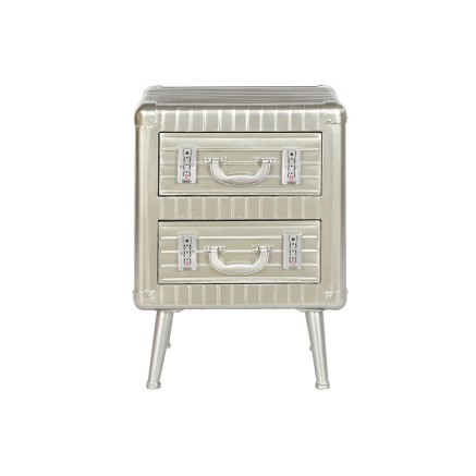 Mesita de Noche Home ESPRIT Plateado Metal Madera MDF 46 x 39 x 63 cm 2