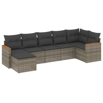 Salon de jardin avec coussins 7 pcs gris résine tressée 2