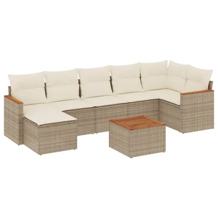Salon de jardin avec coussins 8 pcs beige résine tressée 2