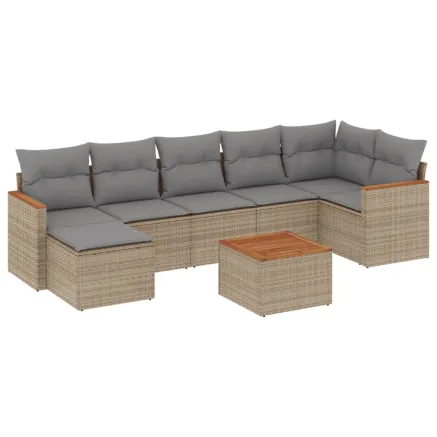 Salon de jardin avec coussins 8pcs mélange beige résine tressée 2